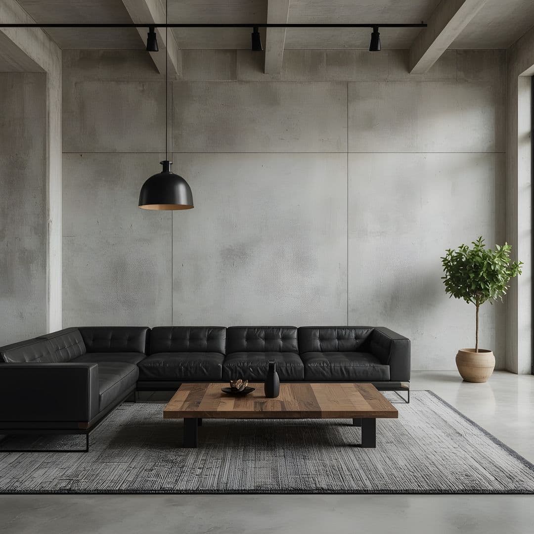 Wohnzimmer mit Betonwänden